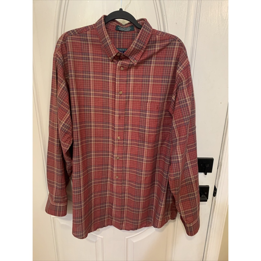 Men's Claybrooke Wrinkle Free Rust Plaid Button Down Long Sleeve Shirt Size XL